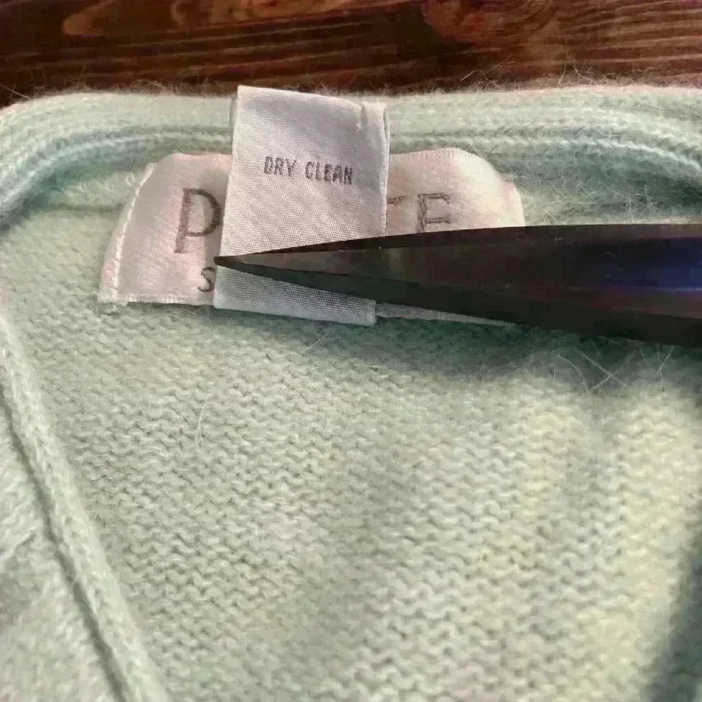 Vintage Pastel Mint Wool & Angora Cable Cardigan - Picture 6 of 10